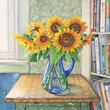 Home Grown (framed print from watercolour sunflowers in a blue pitcher by Cori Lee Marvin)