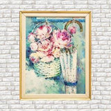 Pink peony oil painting in frame, White peony bouquet art, pink white peonies painting impasto, Peony flower art gift, Impressionist flowers