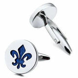 Men Wedding Cufflinks Enamel Blue Lily Pattern Round Barss Cufflink Jewelry Gift