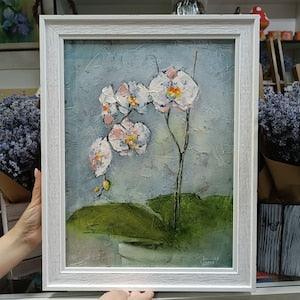 Orchid Original Impasto Oil Painting Abstract Floral Wall Art Modern Fine Art Birthday Gift Artwork for Sale Flowers Canvas Painting