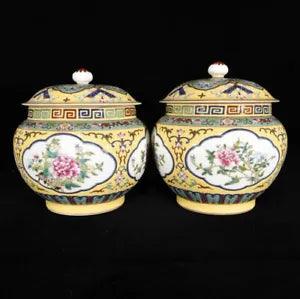 7.5" Qing dynasty yongzheng mark Porcelain colour enamels peony flower Jar pot