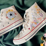 Embroidered Converse/Flower Converse/Custom Converse Flower Roses/Embroidered Converse High Tops Butterfly And Sweet Sunflower Garden