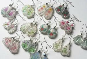 Wildflowers Hand painted English sea glass floral earrings - choice dangle stud