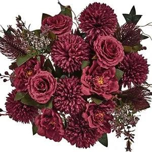 24 Heads Artificial Flowers Roses Bulk Fake Peonies Flower Silk Burgundy Red