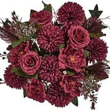 24 Heads Artificial Flowers Roses Bulk Fake Peonies Flower Silk Burgundy Red