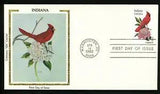 INDIANA BIRD & FLOWER 1982 COLORANO SILK FDC MOUNTAIN CARDINAL & PEONY WDC