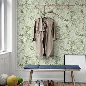 Herbal French wallpaper, Removable wall mural, Peel and stick, self adhesive, reusable green wallpaper, botanical wall decor #374