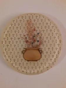 Vintage  Round Hot Plate Trivet Pot Stand Hard 70s Pressed Flowers Resin Hot...