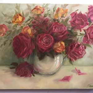 Floral Still Life, Bouquet Roses Flowers Spring Flowers, Expressionism, One of a kind