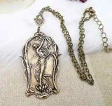 Brass Goddess Necklace, Art Nouveau Lily Flower Nymph Pendant, Poetry Style Gift