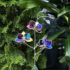 Stained glass Orchid flower ???Multicolor sparkling iridescent ???, Suncatcher 3D plant, Outdoor and gardening decor Wedding Christmas Gift