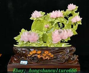15" China Natural Xiu Jade Carving Fengshui Peony Flower Rich Statue Sculpture