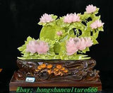 15" China Natural Xiu Jade Carving Fengshui Peony Flower Rich Statue Sculpture