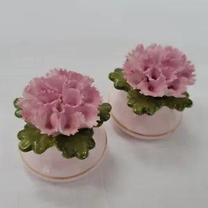 Vintage Denton China Pink Flower Salt Pepper Shaker Set Carnation England