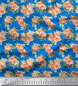 Soimoi Cotton Poplin Fabric Leaves & Peony Floral Printed Fabric-nlC