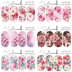 Water Transfer Nail Decals WINTER & CHRISTMAS FLOWERS Rose, Poinsettias, Winter Bouquet, Christmas Rose, Pink Winter Flower