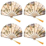 4X4X Classic  Peony Flower Fabric Bamboo Folding Dance Hand Fan Beige J8F4