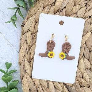 Cowboy Boots Sunflower Earrings Pink Bow Cowboy Jewelry Western Country Jewellery Fashion Floral Dance Ribbon Rodeo Hoedown Sterling Silver