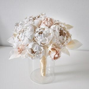 BRIDESMAID BOUQUET, PEONY Bouquet, Artificial Ivory White Flower Peony Romantic Modern Bouquet Gift For Bride, Luxury Bridal Bouquet