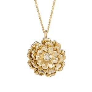 Gold Rotating Peony Flower Pendant