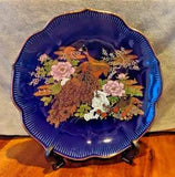 New ListingVintage Cobalt Blue Peacock and Peony Gold Trim  Decorative Plate by Giftcraft