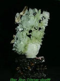 21"Exquisite China Natural Xiu Jade Carve Peony Flower Magpie Bird Flagon Statue