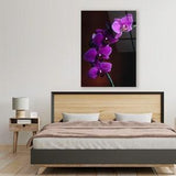 Purple Orchid Glass Wall Art Lilac Flowers Photography Nature Inspired Living Room Decor Floral Home Design Idea