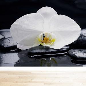 Modern Wallpaper, Personalized Wallpaper, 3D Wallpaper, Gift For The Home, Spa Stones And Orchid Mural, Spa Stones Mural,