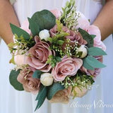 Dusty Rose and Blush Bridal Bouquet, Artificial Wedding Flowers, Bridesmaid Bouquets, Corsage, bridal Flower Package, wedding flowers