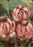Abstract peonies artwork Pink peony flower bouquet original oil painting