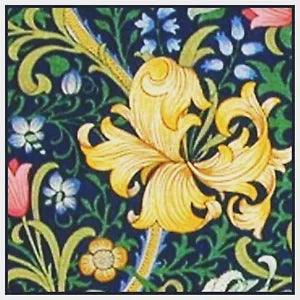 William Morris Blue Lily Flower Design Counted Cross Stitch Pattern