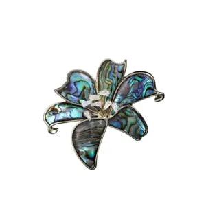 Gold Plated Abalone Shell Cubic Zirconia Lily Flower Brooch Pin