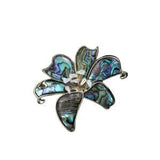 Gold Plated Abalone Shell Cubic Zirconia Lily Flower Brooch Pin
