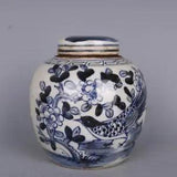 5.82??? Chinese Porcelain Qing Blue And White Peony Flowers And Birds Pot