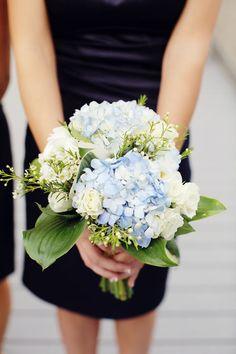 Blue Hydrangea and White Rose Bouquet Flower Delivery