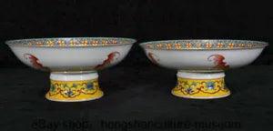 8"" Qianlong Marked China Family Rose Porcelain Dynasty Peony Flower Plate Pair