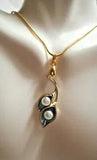 Gold tone Calla Lily pendant with  2white faux pearls & free chain
