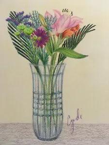 COLORED PENCIL drawing  original flowers in vase