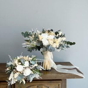 White Rose Bridal Bouquet, Bridal Bouquet, White Bridal Bouquet,Wedding Flowers, Dried Flower Bouquet, Eucalyptus Bridal Bouquet