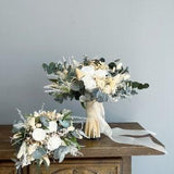 White Rose Bridal Bouquet, Bridal Bouquet, White Bridal Bouquet,Wedding Flowers, Dried Flower Bouquet, Eucalyptus Bridal Bouquet