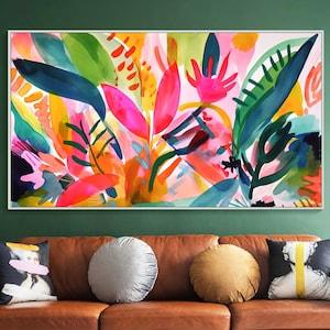 Colorful Leaves Painting on Canvas Tropical Garden Painting Green Plants Art Tropical Style Art Painting Boho Canvas Art Fashion Wall Decor