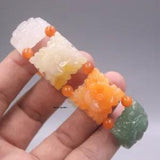 New Natural Colored Jade Jadeite Lucky Peony Flower Square Beads Bracelet 22mmW