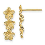 14K Yellow Gold Triple Flower Post Drop Dangle Earrings