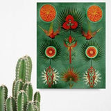 Mid Century Modern Botanical Art Print, Watercolor Forest Wall Art, Abstract Leaf Painting, Teal and Orange Plants, Emerald Green Decor