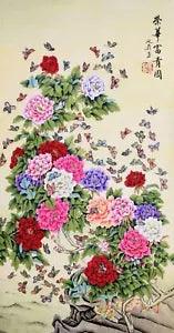 100% ORIENTAL ASIAN FINE ART CHINESE WATERCOLOR PAINTING-Butterfly&Peony flowers