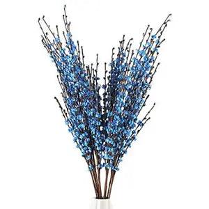 10Pcs 29.5" Long Artificial Flower Winter Jasmine Folk Pip Berry Plant Dry Blue