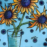 Sunflower Art Print, sunflowers in vase,  colorful print of original painting, 8