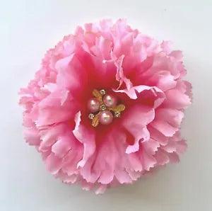 3.5" Pink Open Carnation with Pearl Rhinestone Cabochon Silk Flower Hair Clip