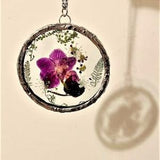 Pressed Purple Orchid necklace, Queen Anne, Fern ~ stained glass, plant terrarium, dark academia d???cor, Cottage core, Lead free, mothers day