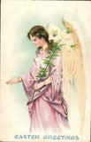 Lovely Full-Length ANGEL Holds LILIES On Beautiful Vintage 1908 EASTER Postcard
